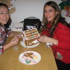 Jennifer and mom building a gingerbread house
